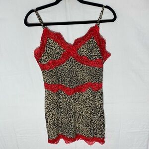 5/$25 Shein Y2K Style Leopard Print with Red Lace Spaghetti Strap Long Tank Top